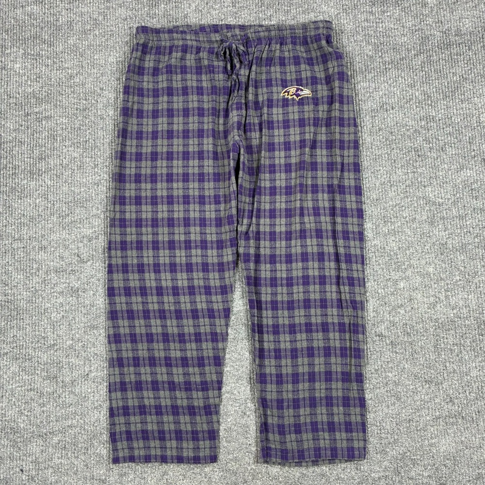 Baltimore Ravens NFL Team Apparel Pajama Pants Mens XL Purple Plaid Drawstring